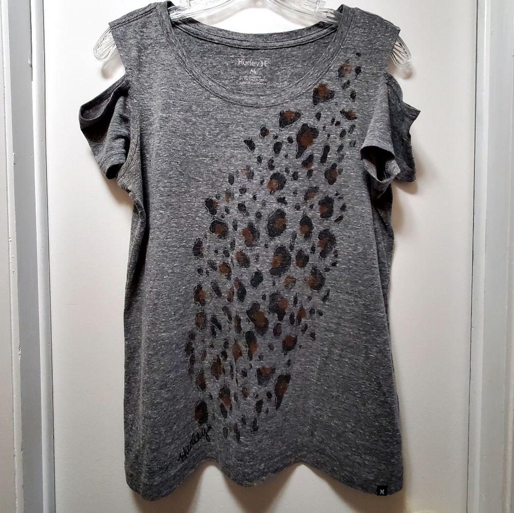 Hurley Shirt Juniors Medium Womens Top Grey Animal Print